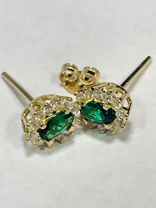 18K Yellow Gold Green Earring with CZ