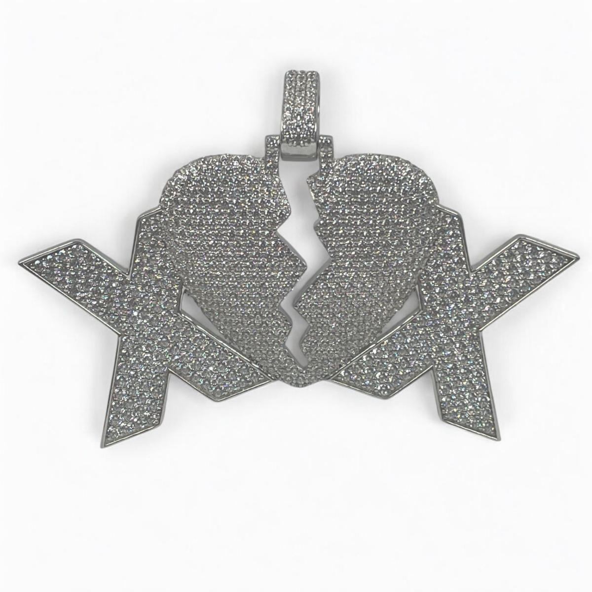 White Silver (3 of 3) Custom Made Sterling Silver “Heartbreak” Pendant with CZ