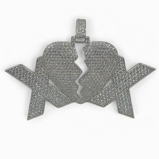 White Silver (3 of 3) Custom Made Sterling Silver “Heartbreak” Pendant with CZ