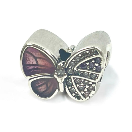 White Silver Butterfly Charm with CZ