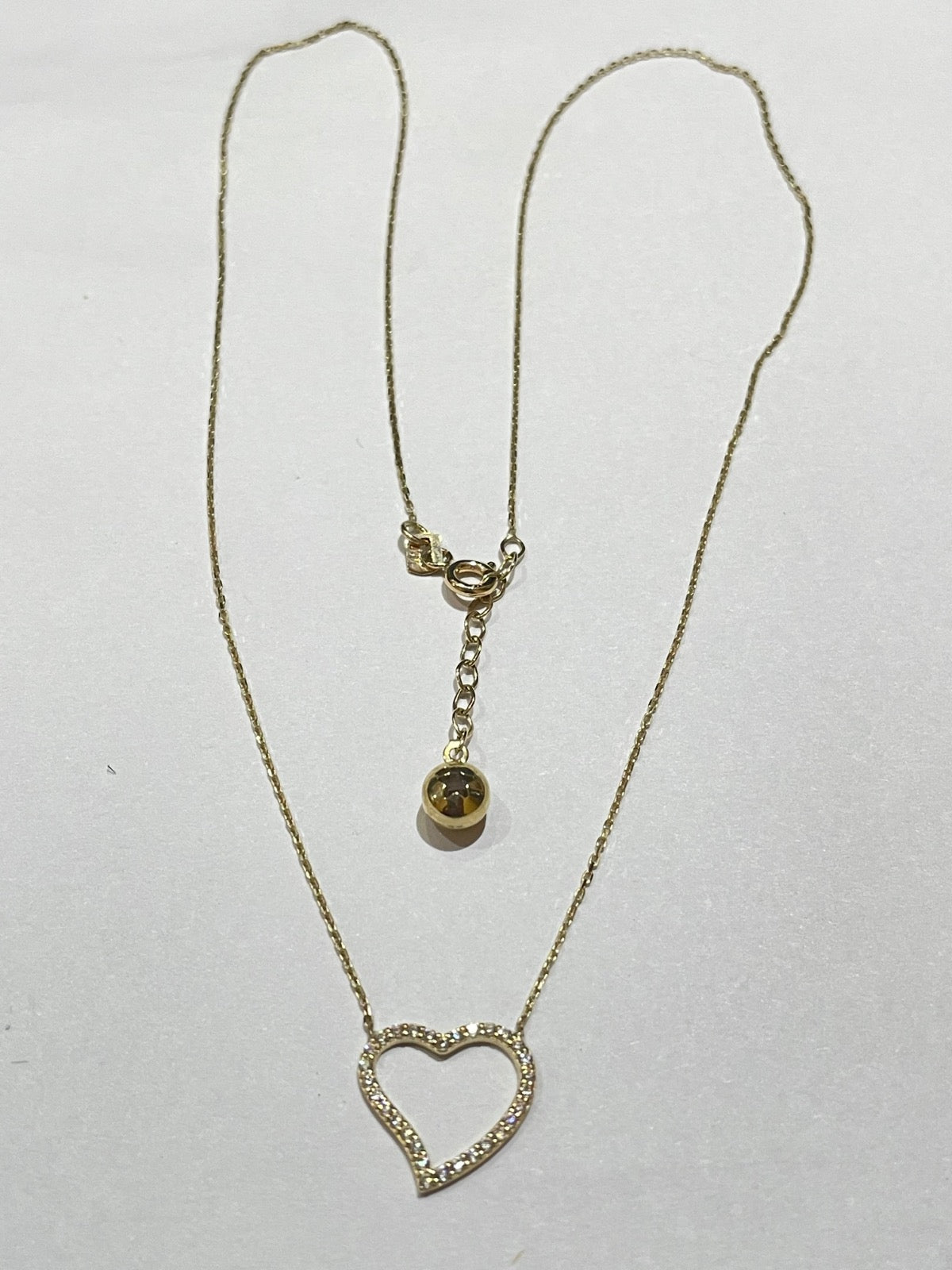 14K Yellow Gold Heart Charm Necklace Set with CZ