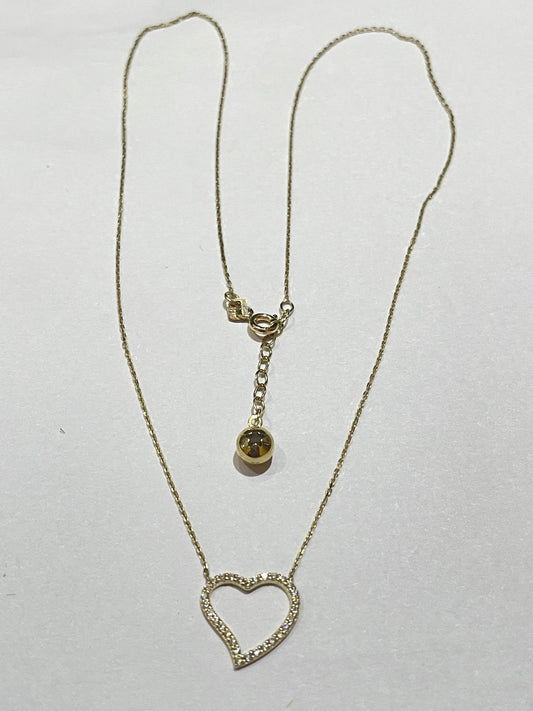 14K Yellow Gold Heart Charm Necklace Set with CZ