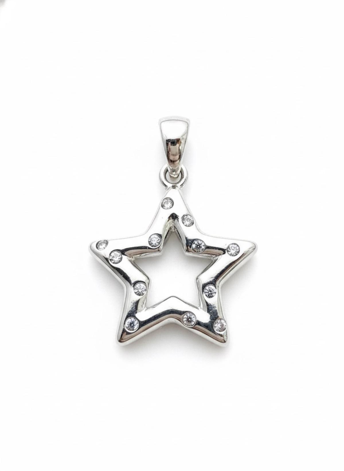 White Silver Star Pendant with CZ