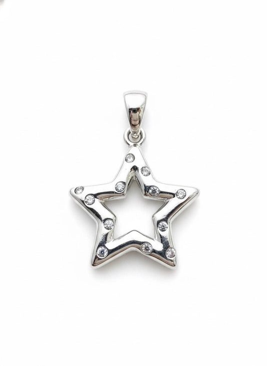 White Silver Star Pendant with CZ