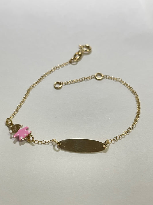 14K Yellow Gold Pink Girl  Baby Bracelet