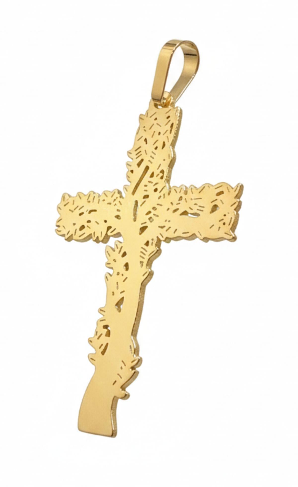 18K Yellow Gold Tree Cross Pendant