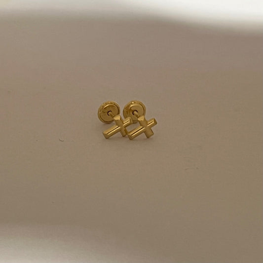 18K Yellow Gold Cross Earring