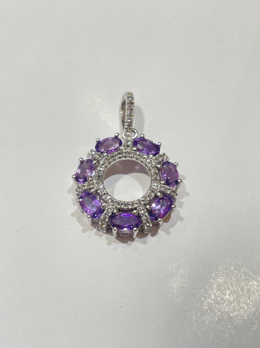 White Silver Cz  Pendant with Amethyst