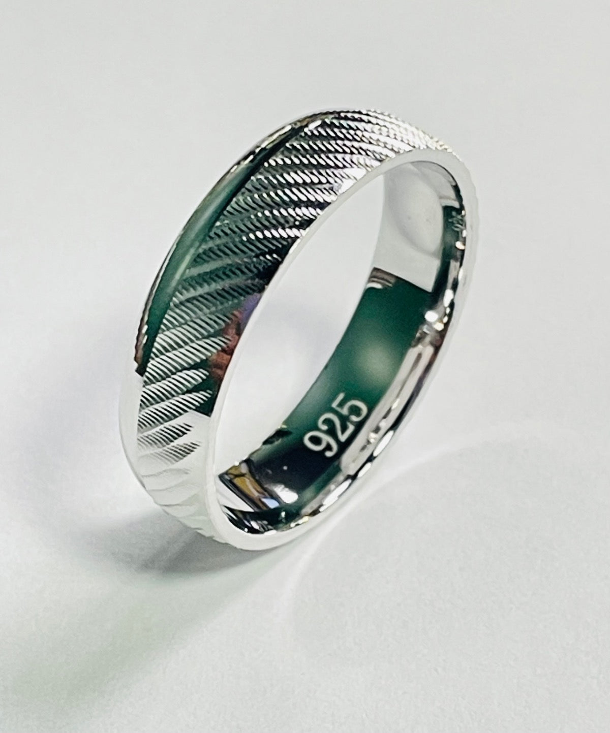 White Silver Diamond Cut Wedding Band