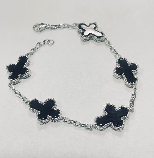 White Silver Black Cross  Bracelet with CZ