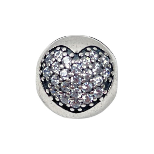 White Silver Ball Heart Charm with CZ