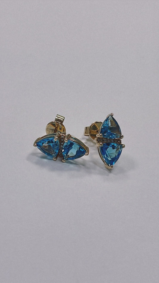 14K Yellow Gold London Blue Earring with Topaz and Diamond