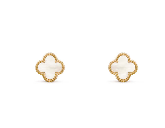 18K Yellow Gold Clover Earstuds Earring with Mother Of Pearl