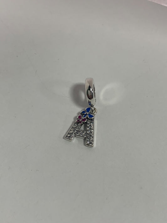 White Silver A Charm with CZ