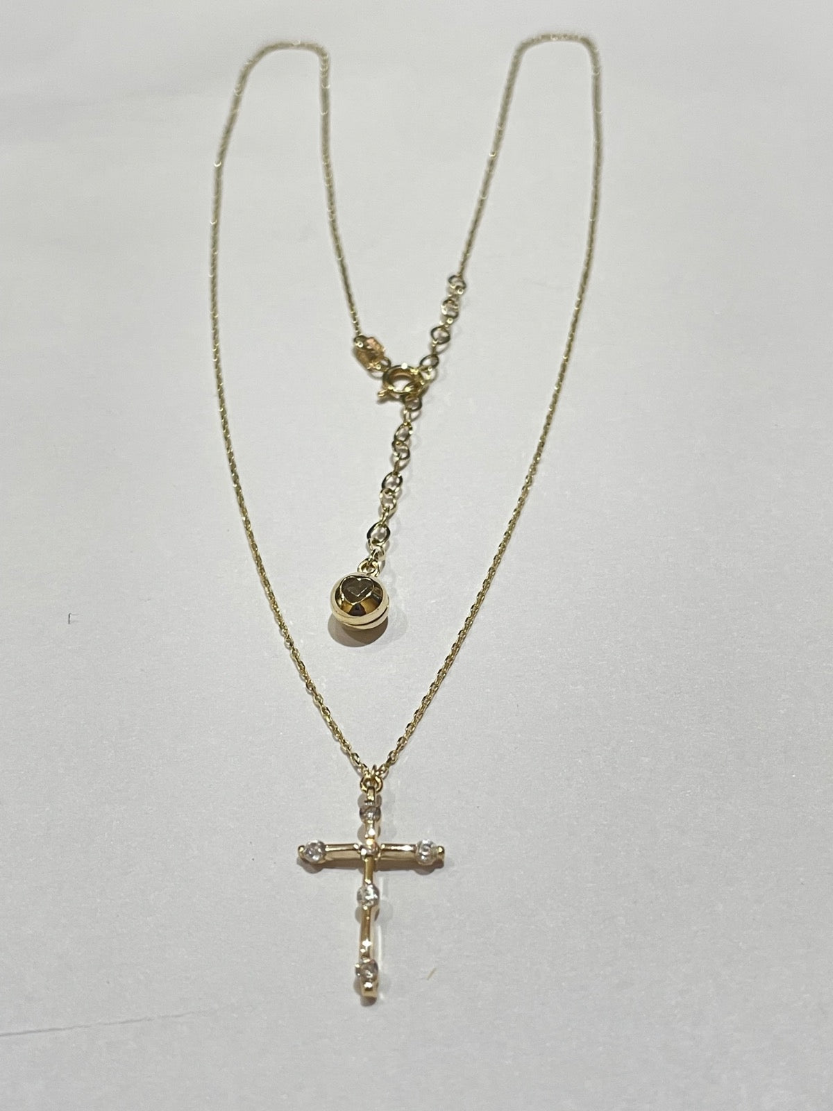 14K Yellow Gold Cross Charm Necklace Set with CZ