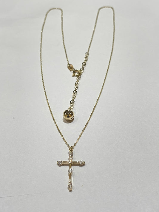 14K Yellow Gold Cross Charm Necklace Set with CZ