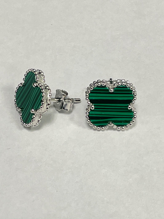 White Silver Clover Green  Earring with CZ