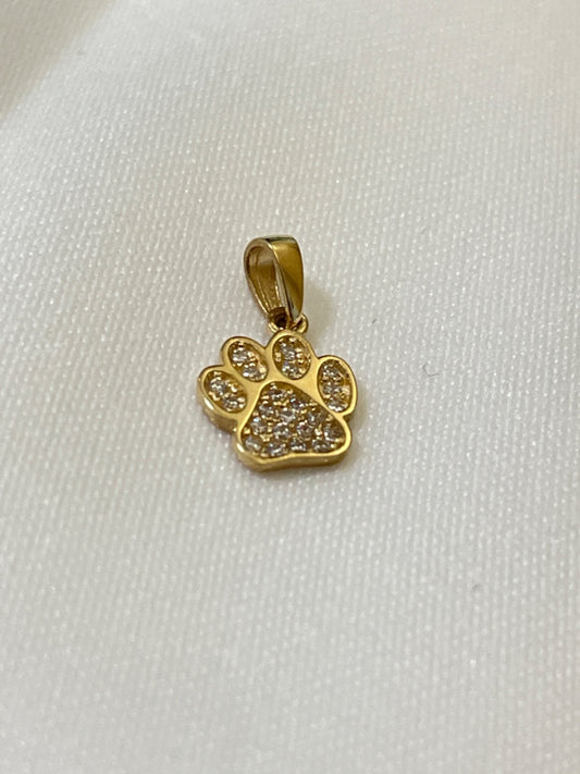 18K Yellow Gold Dog Paw  Pendant with CZ