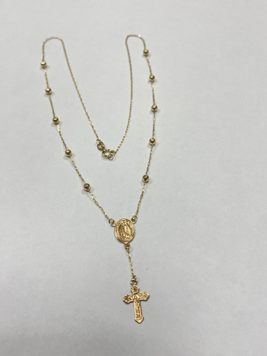 18K Yellow Gold Rosary  Charm Necklace Set