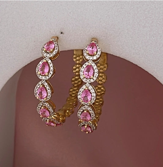 18K Yellow Gold  Earring with Sapphire and Diamond