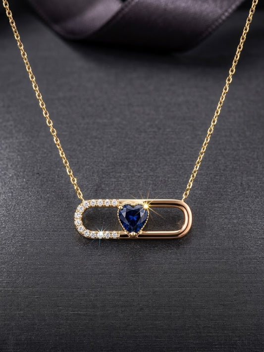 14K Yellow Gold  Charm Necklace Set with Diamond and Sapphire