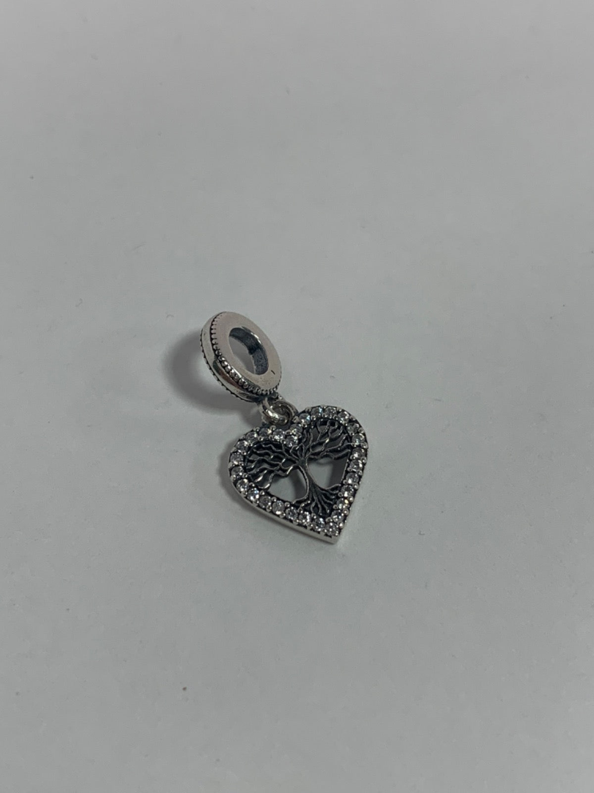White Silver Heart Charm with CZ