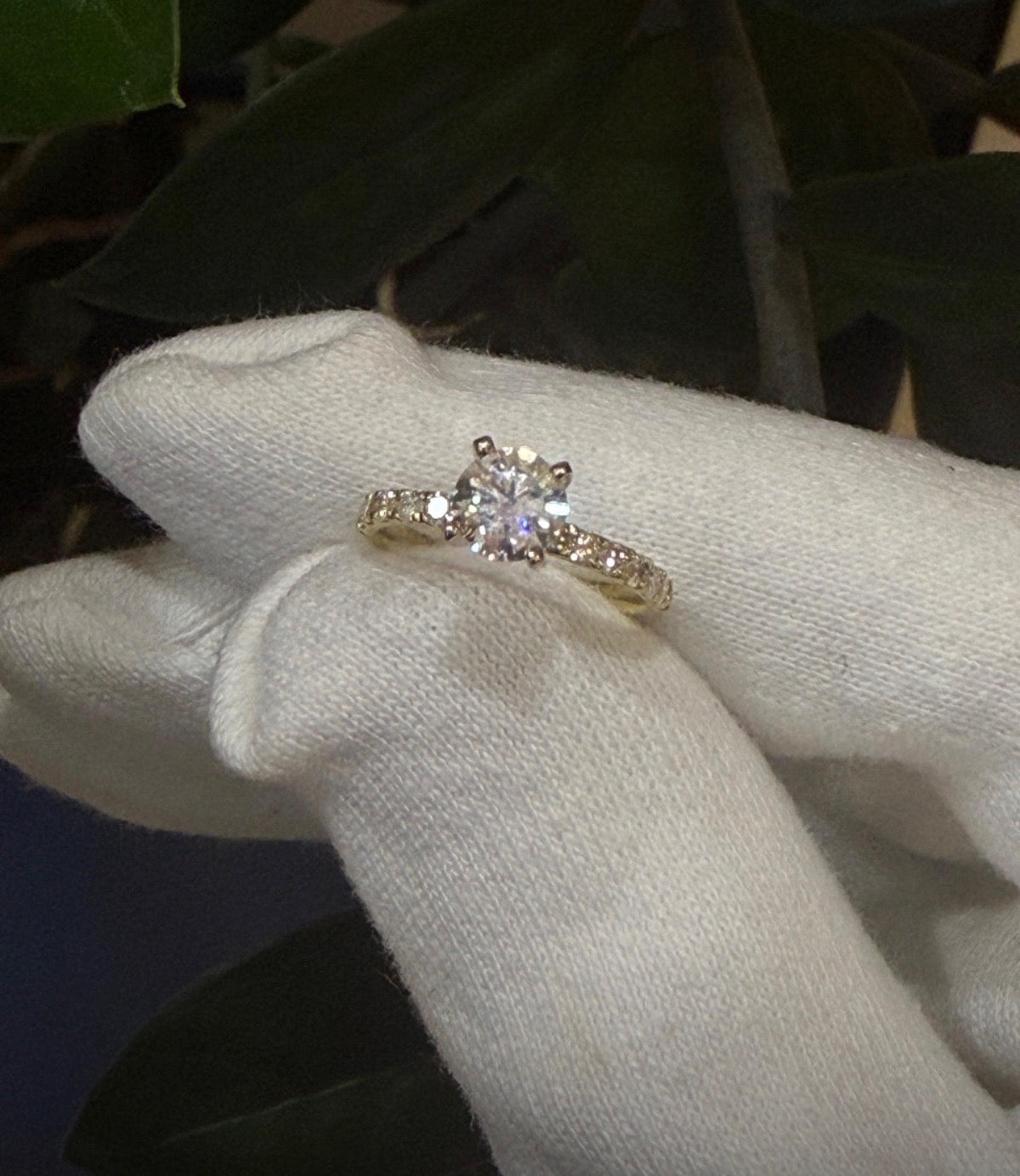 18K Yellow Gold  Engagement Ring with Lab Diamond and Diamond