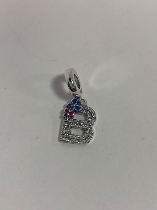 White Silver B Charm with CZ