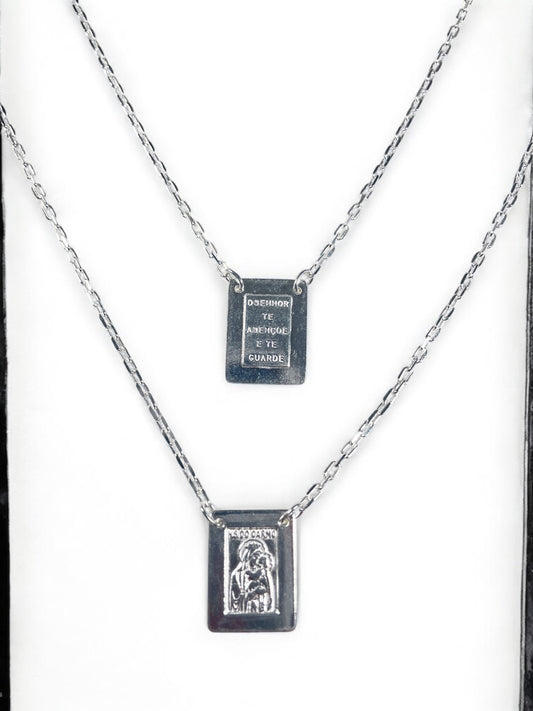 White Silver Escapulario Necklace