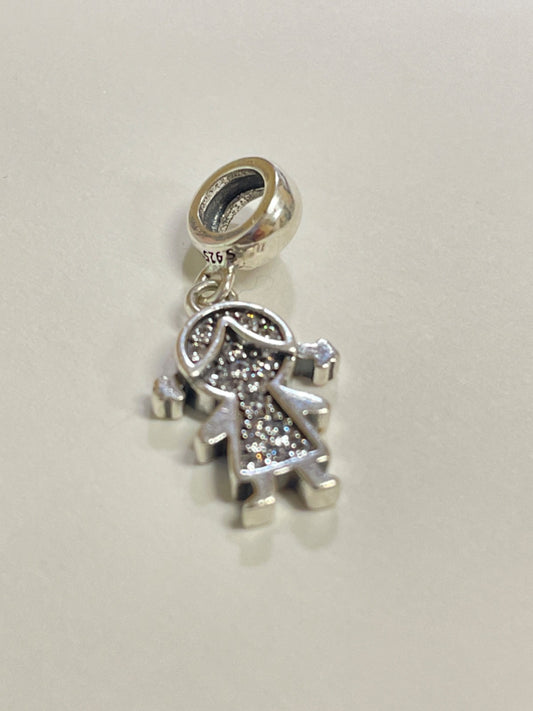 White Silver Girl  Charm with CZ