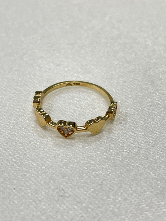 18K Yellow Gold Hearts  Ring with CZ