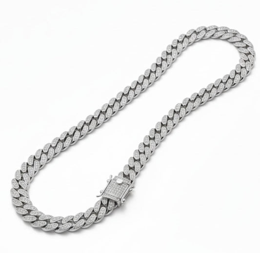 White Silver Cuban Link Chain with CZ