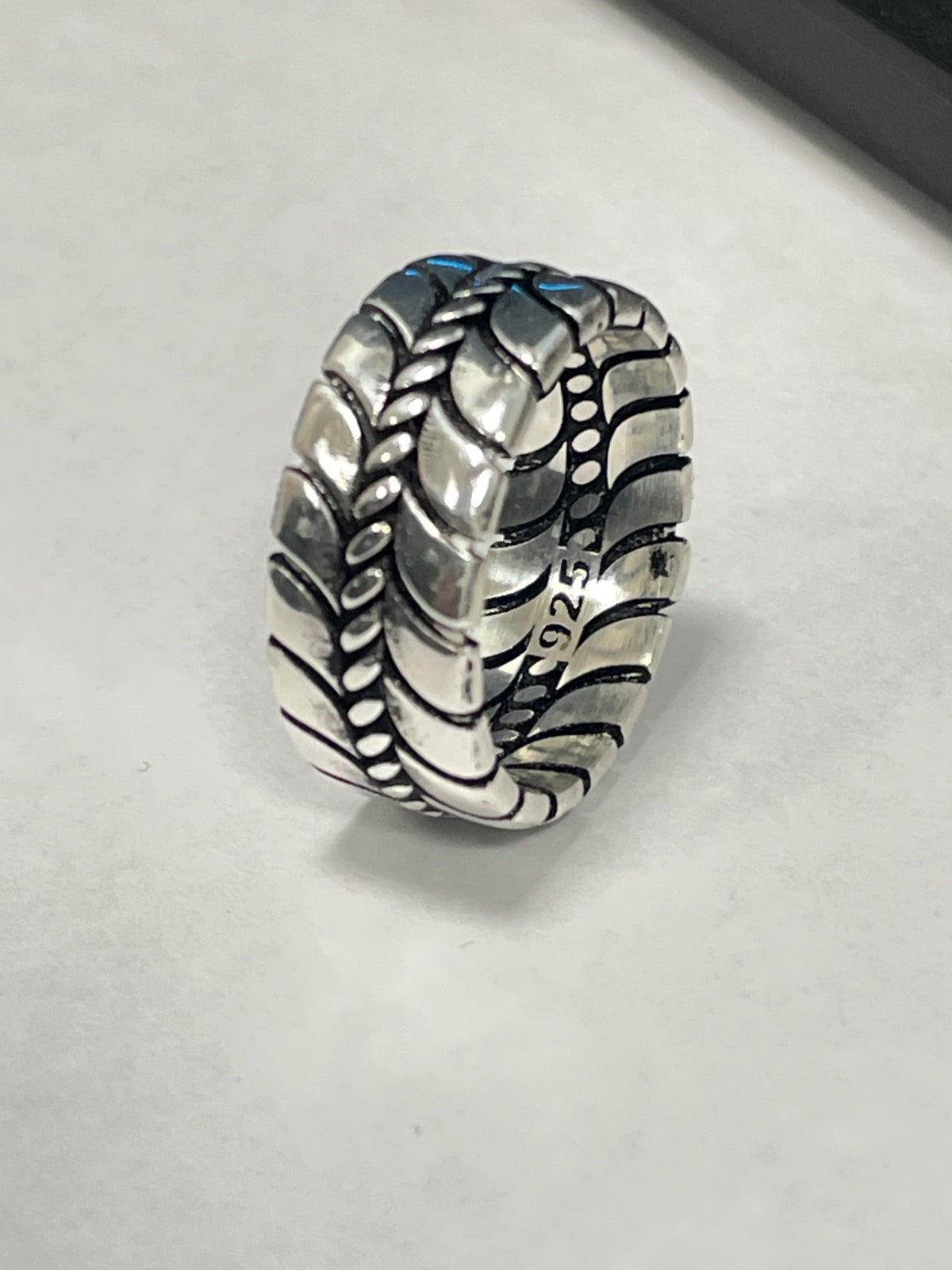 White Silver Black Lines Ring
