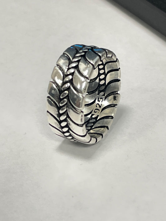 White Silver Black Lines Ring