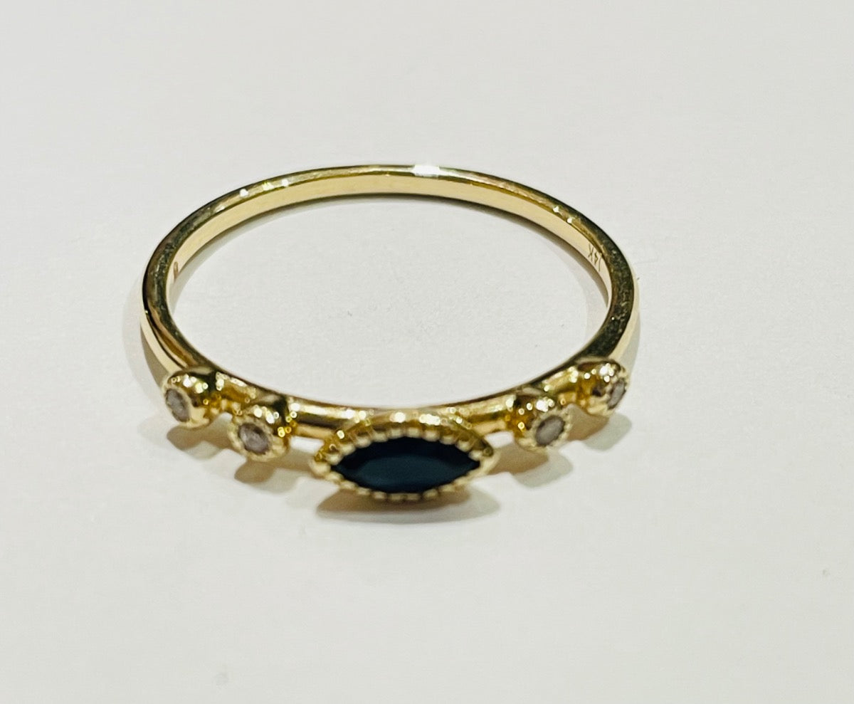 14K White Gold  Ring with Diamond and Sapphire