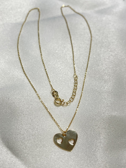 18K Yellow Gold  Heart Charm Necklace Set