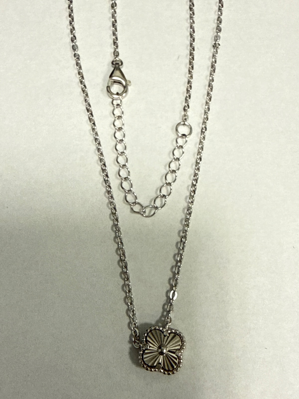 White Silver Clover  Necklace