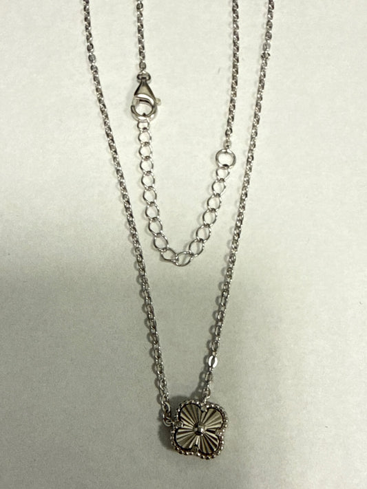 White Silver Clover  Necklace