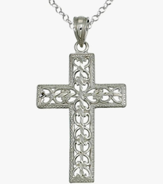 White Silver Cross Necklace