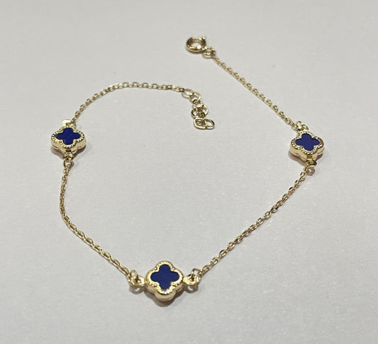 14K Yellow Gold Blue Clover Bracelet with CZ