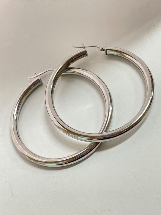 White Silver Large Hoop  Earring