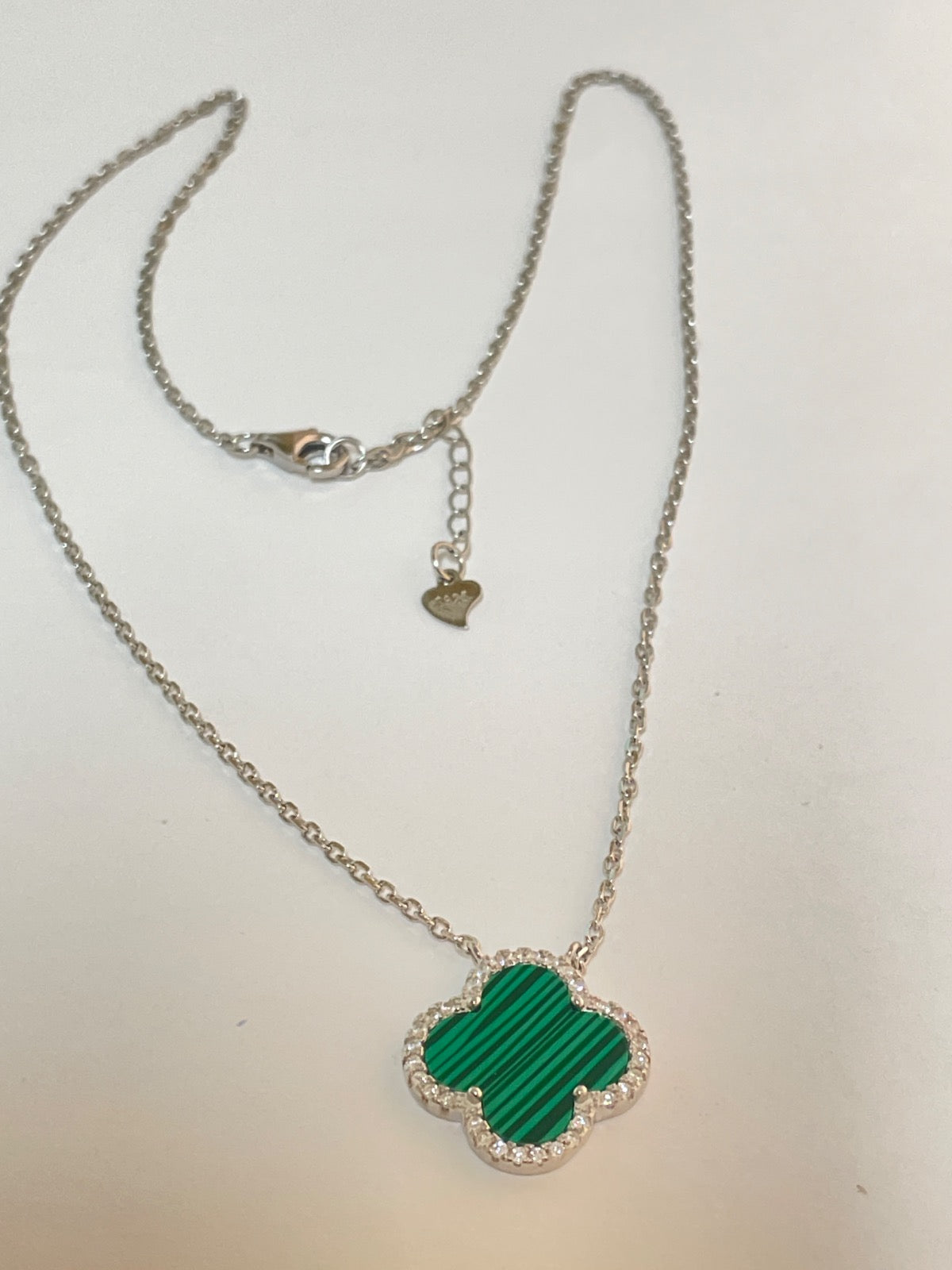 White Silver Clover Charm Necklace Set with CZ