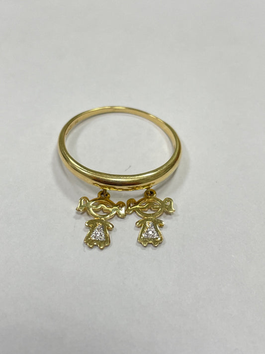 18K Yellow Gold Two Girls  Ring