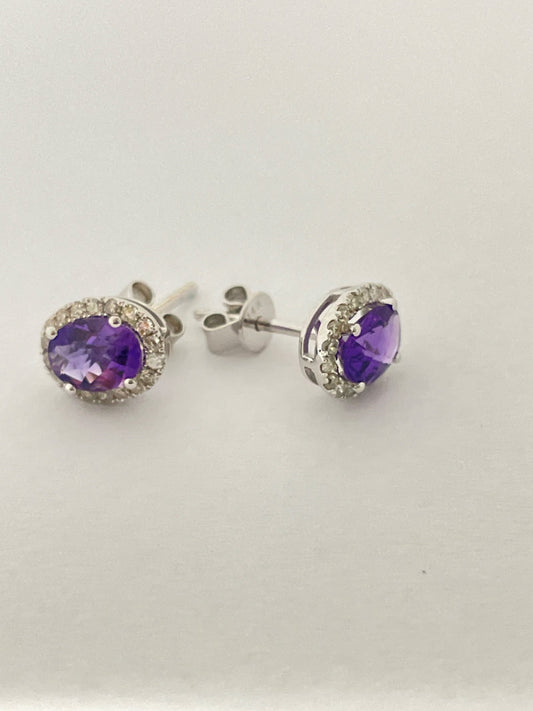 14K White Gold  Earring with Amethyst and Diamond