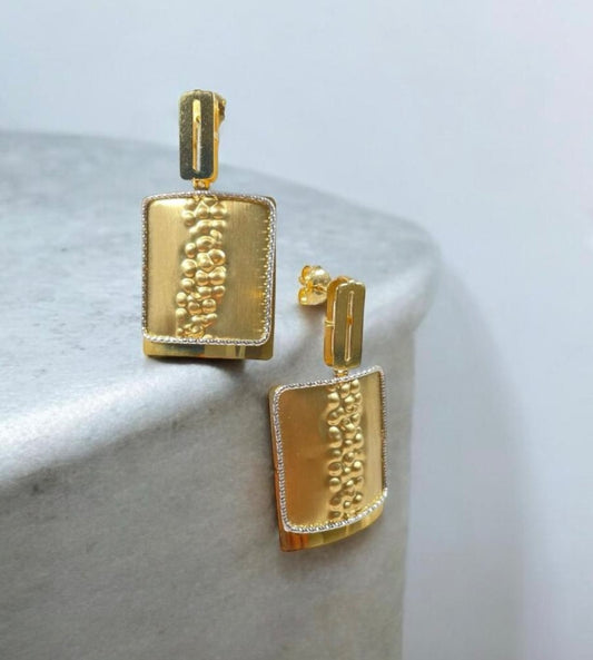 18K Two-Tone Gold Square  Earring