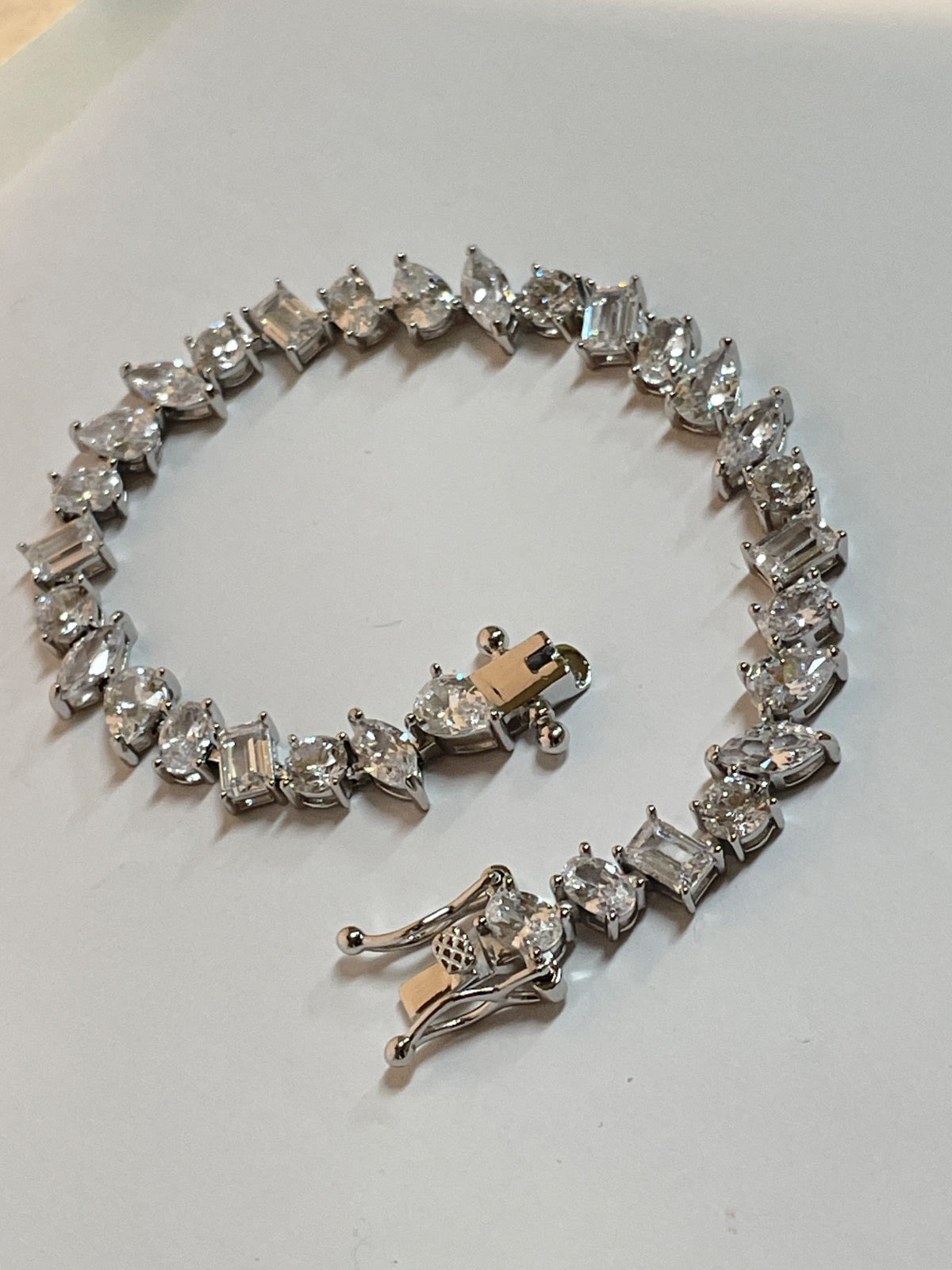 White Silver Free Form Bracelet with CZ