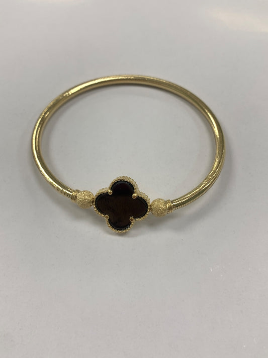 14K Yellow Gold Clover Bracelet with Onyx