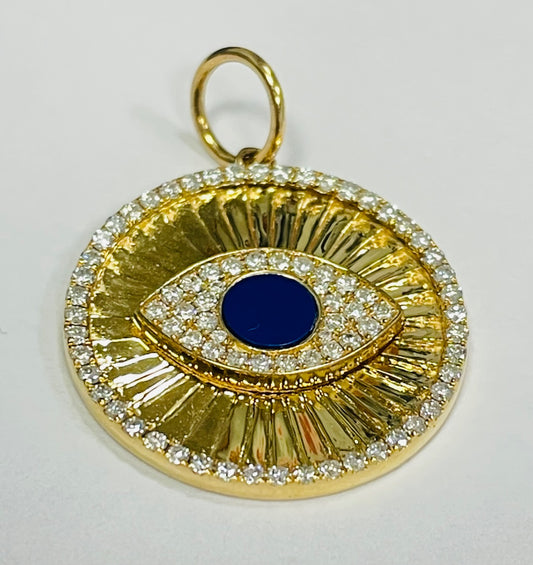 14K Yellow Gold Eye  Pendant with Diamond