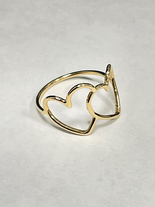 18K Yellow Gold Double Heart  Ring
