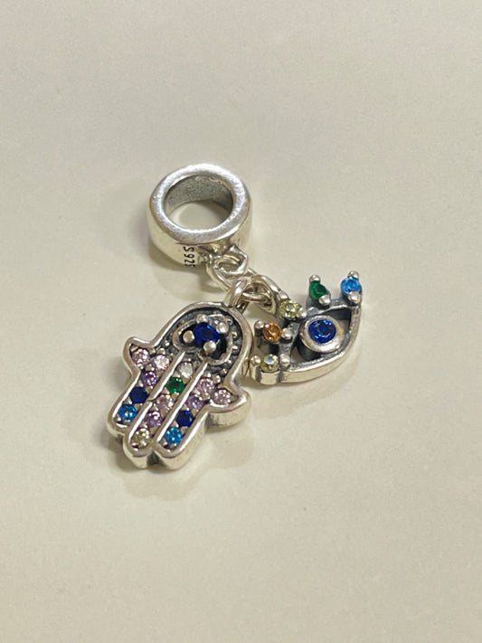White Silver Hand  Charm with CZ
